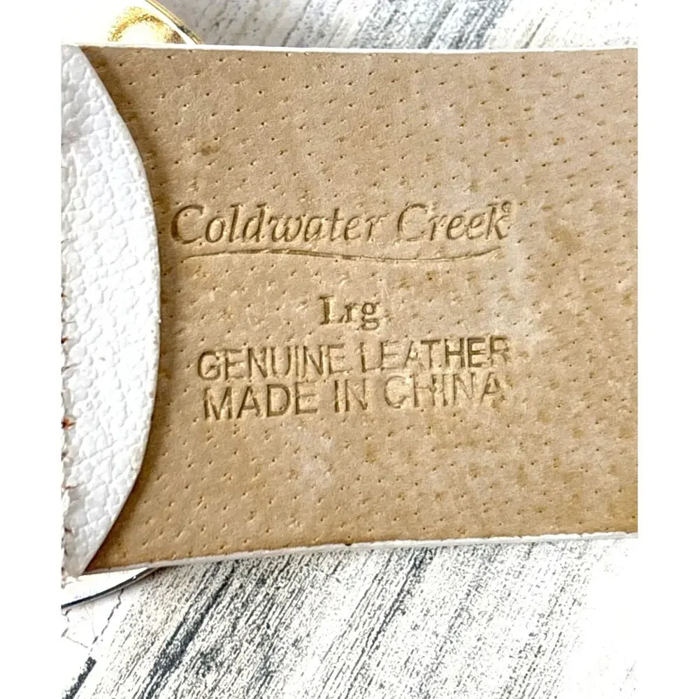 Coldwater Creek Womens L White Cut-Out Leather Boho Wide Adjustable Waist Belt